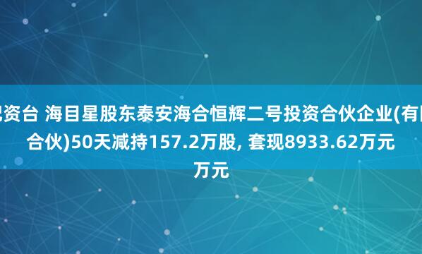 配资台 海目星股东泰安海合恒辉二号投资合伙企业(有限合伙)50天减持157.2万股, 套现8933.62万元
